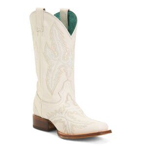 CORRAL BOOTS White Made In Mexico Leather Embroidery Square Toe Western Boots